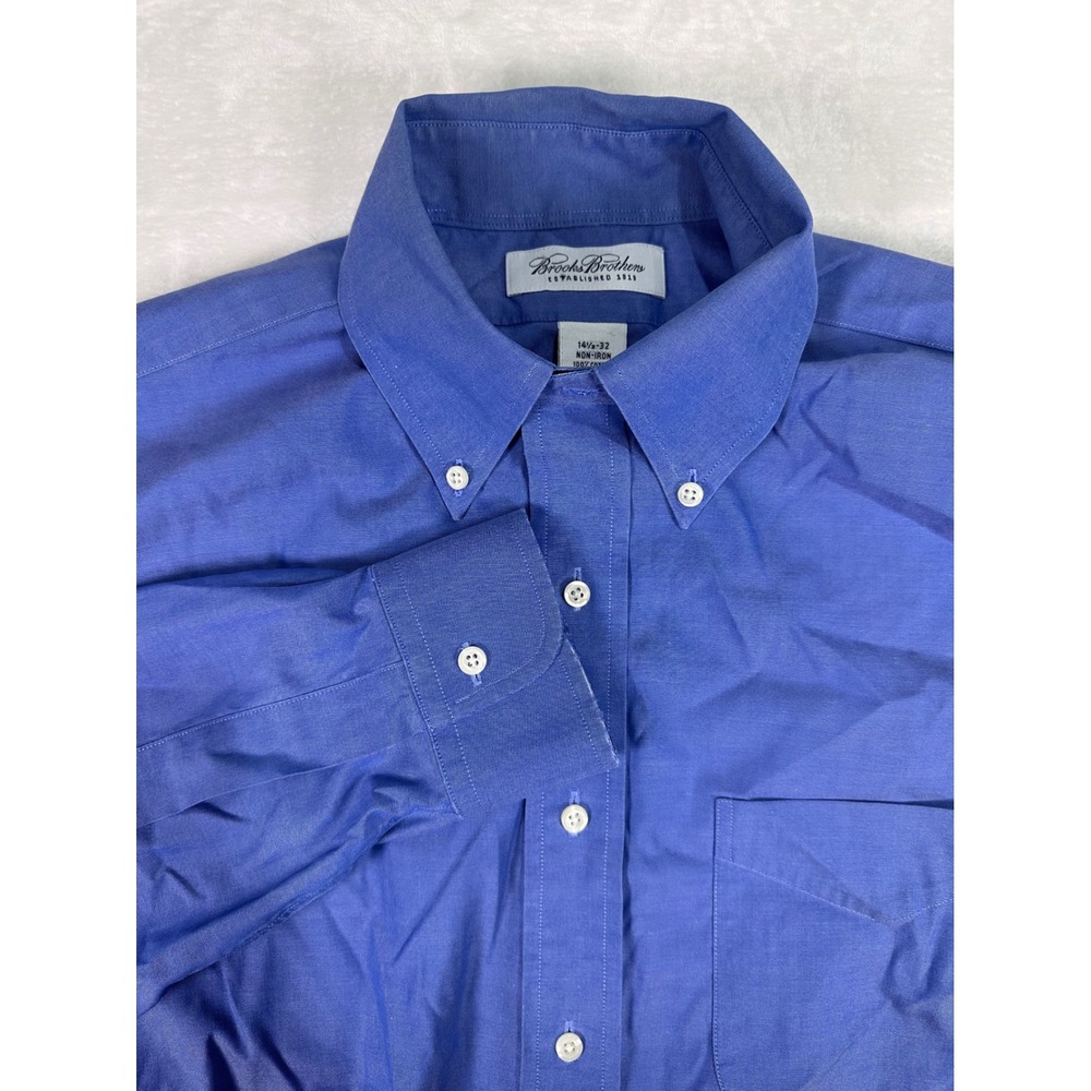 Brooks Brothers Dress Shirt 14.5-32 Blue Non-Iron Button Down Mens‎